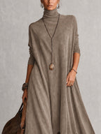 A-Linien-Kleid mit Stehkragen, Spitzeneinsätzen und langen Ärmeln
