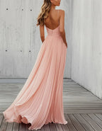 Pink Spaghetti Strap Chiffon Long Bridesmaid Dress