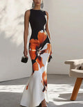 Flower Printed Sleeveless Wrap Elegant Evening Maxi Dress