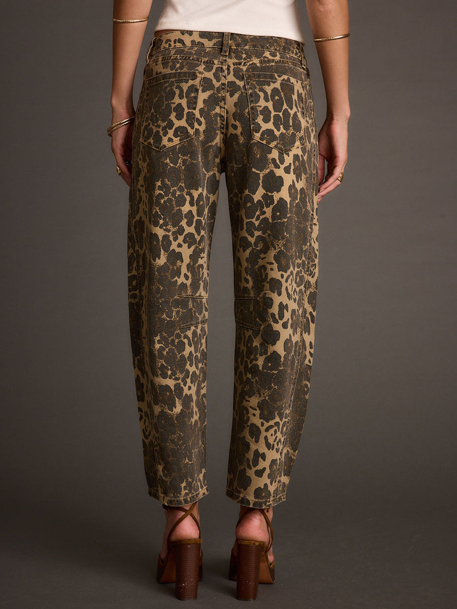 Vaqueros Retro Western con Estampado Leopardo Corte Barril