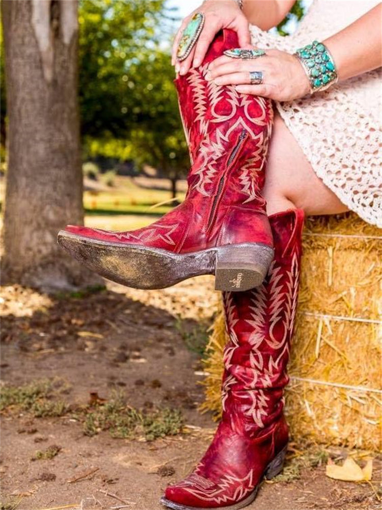 Vintage Western Thigh-High Boots with Embroidery