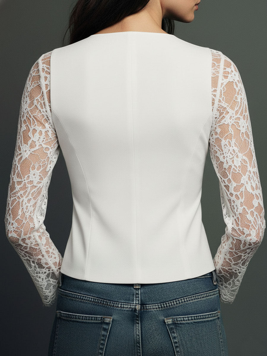 Blazer de Cuello Alto con Mangas Semitransparentes