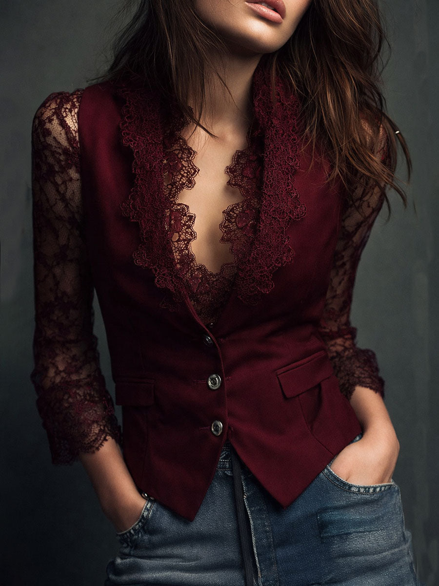 Blazer de Cuello Alto con Mangas Semitransparentes
