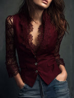 Blazer de Cuello Alto con Mangas Semitransparentes