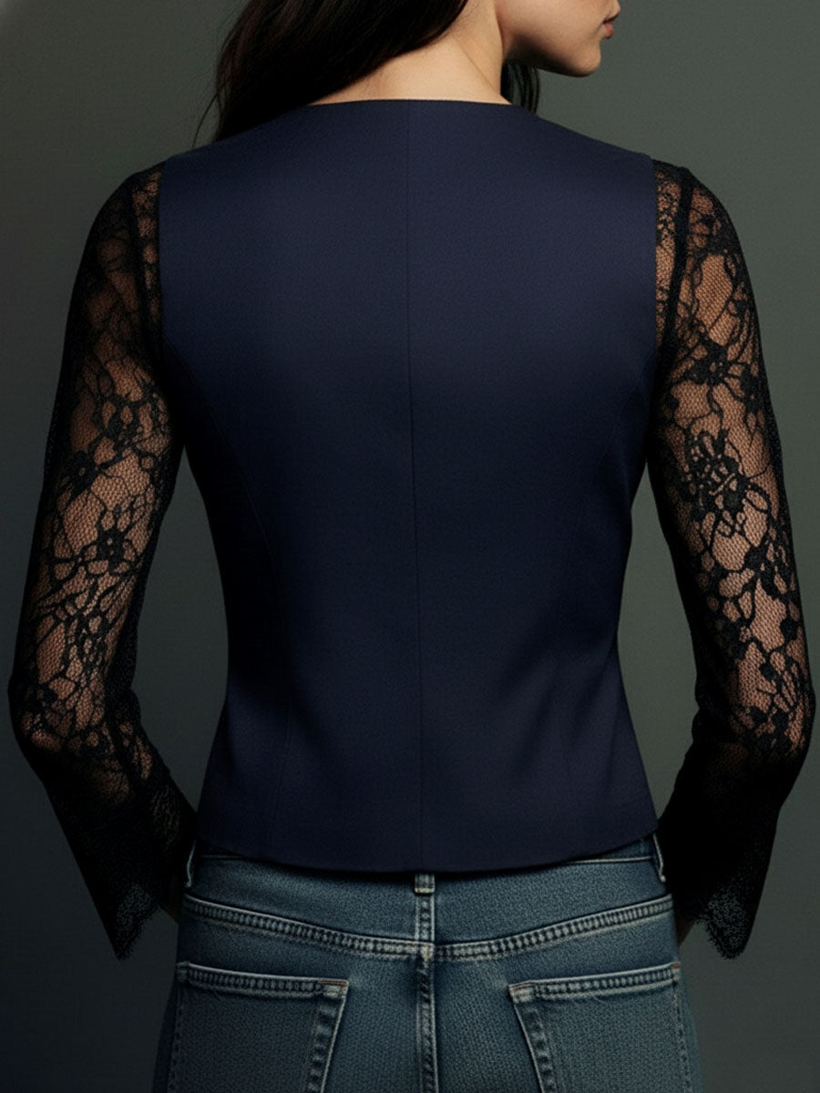 Blazer de Cuello Alto con Mangas Semitransparentes