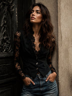 Blazer de Cuello Alto con Mangas Semitransparentes