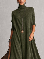 A-Linien-Kleid mit Stehkragen, Spitzeneinsätzen und langen Ärmeln