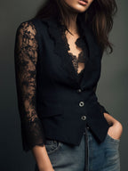 Blazer de Cuello Alto con Mangas Semitransparentes