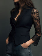 Blazer de Cuello Alto con Mangas Semitransparentes