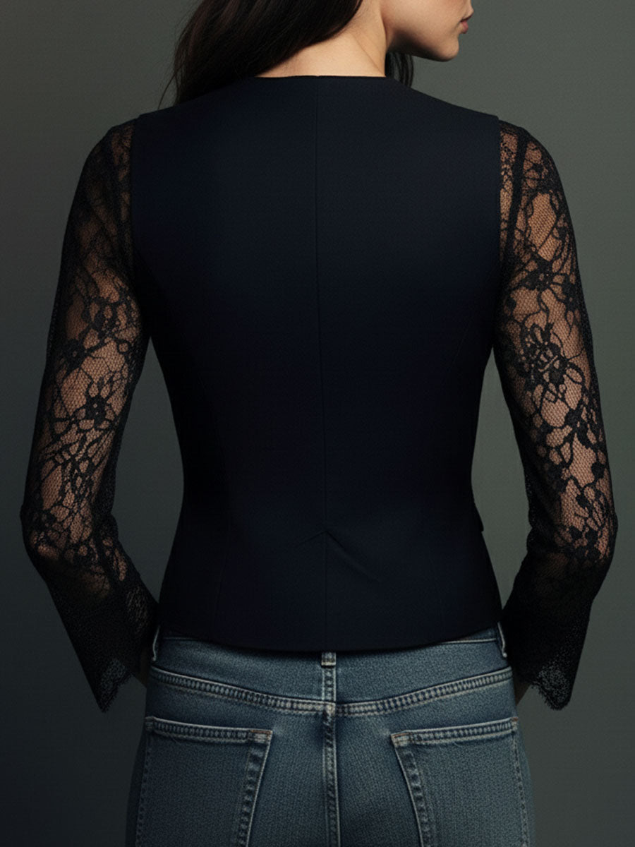 Blazer de Cuello Alto con Mangas Semitransparentes