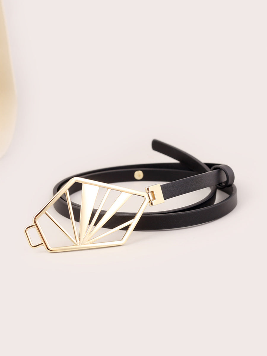 Minimalist Brown Leather Belt with Geometric Buckle
