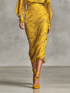 Vintage Polka Dot Satin Shirt and Skirt Set