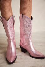 Botas Western con Punta y Tacón Grueso con Bordado