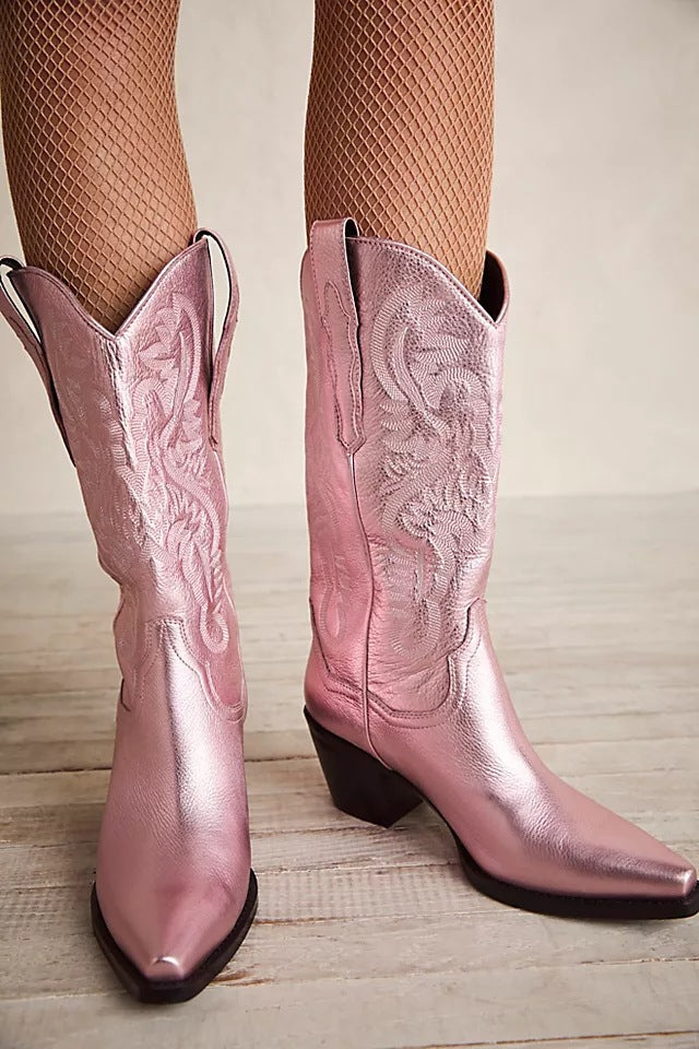 Botas Western con Punta y Tacón Grueso con Bordado