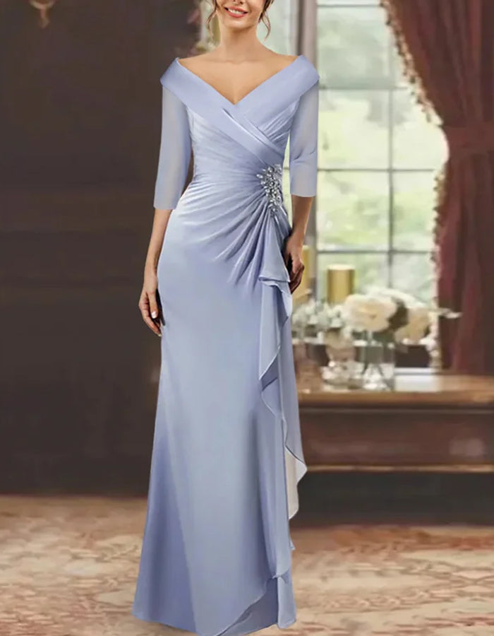 Solid Color Fishtail Asymmetric Pleated Chiffon Maxi Dress