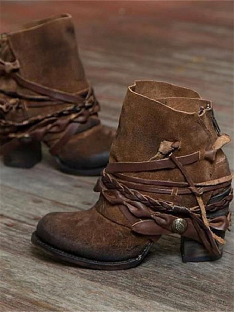 Botines Vintage con Trenzado y Cordones