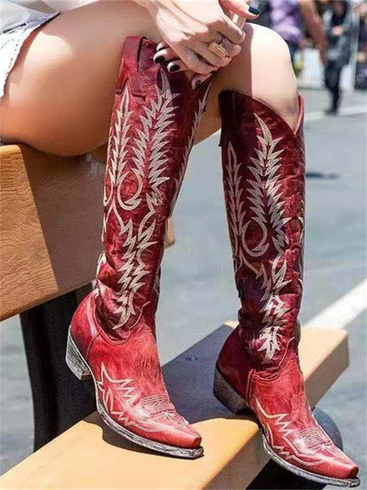 Vintage Western Thigh-High Boots with Embroidery