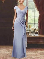 V-neck Solid Color Ruffles Maxi Dress