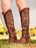 Vintage Western Thigh-High Boots with Embroidery
