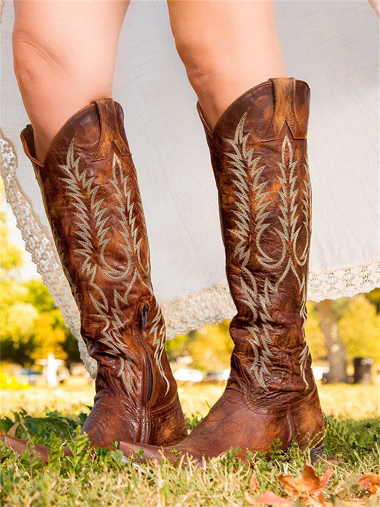 Vintage Western Thigh-High Boots with Embroidery