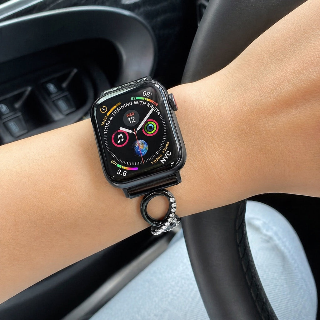 Correa Apple Watch, eslabones calados, motivo infinito con pedrería, modelo Faidra