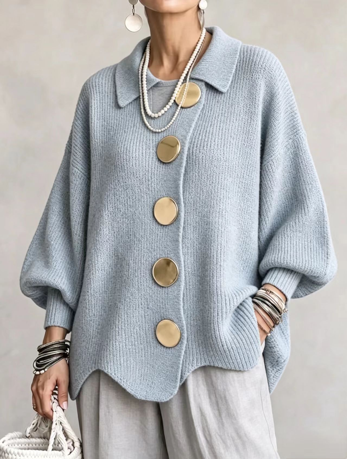Cárdigan de Punto Oversize con Botones Metálicos