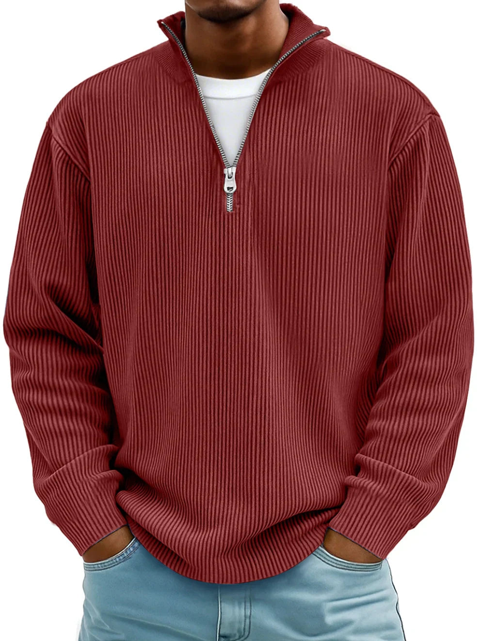 Jersey de cuello con cremallera y canalé
