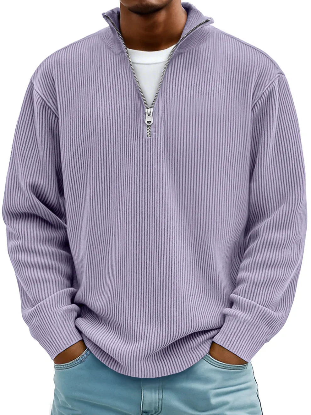 Jersey de cuello con cremallera y canalé