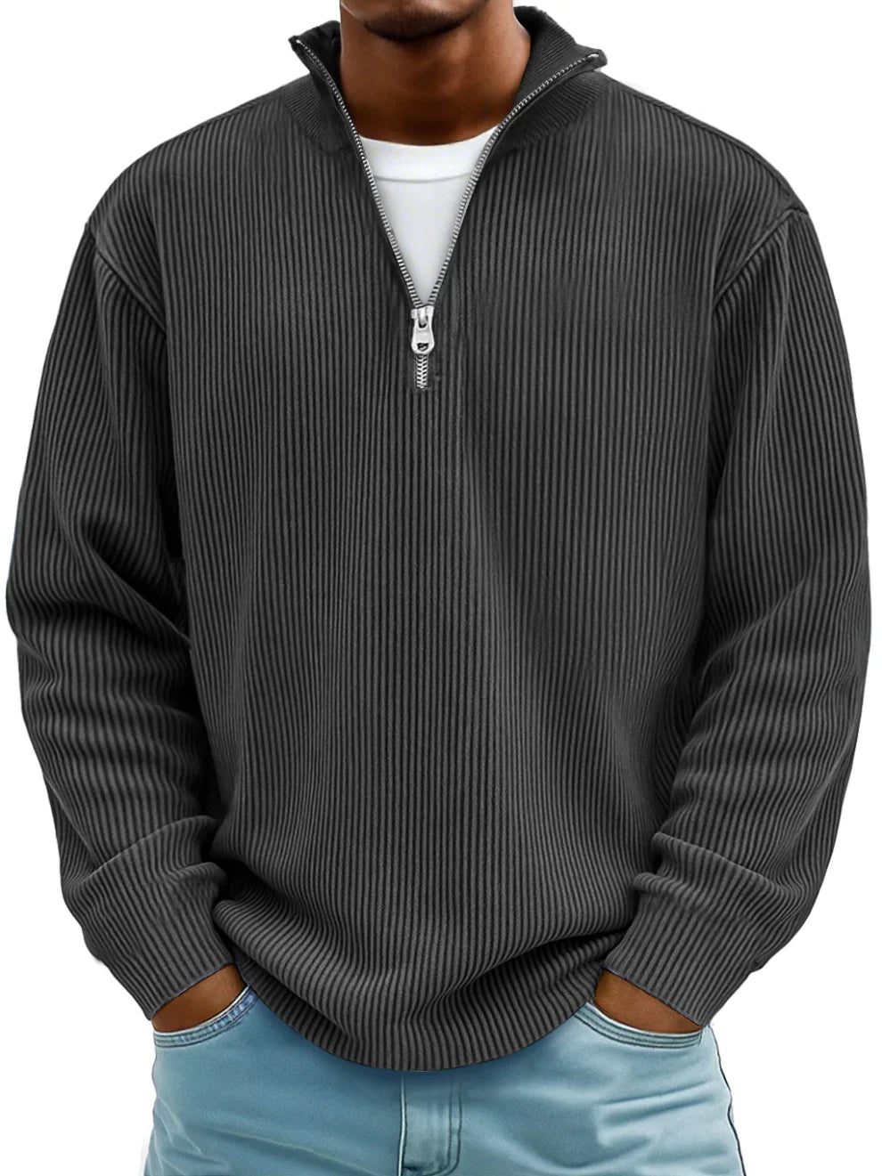 Jersey de cuello con cremallera y canalé