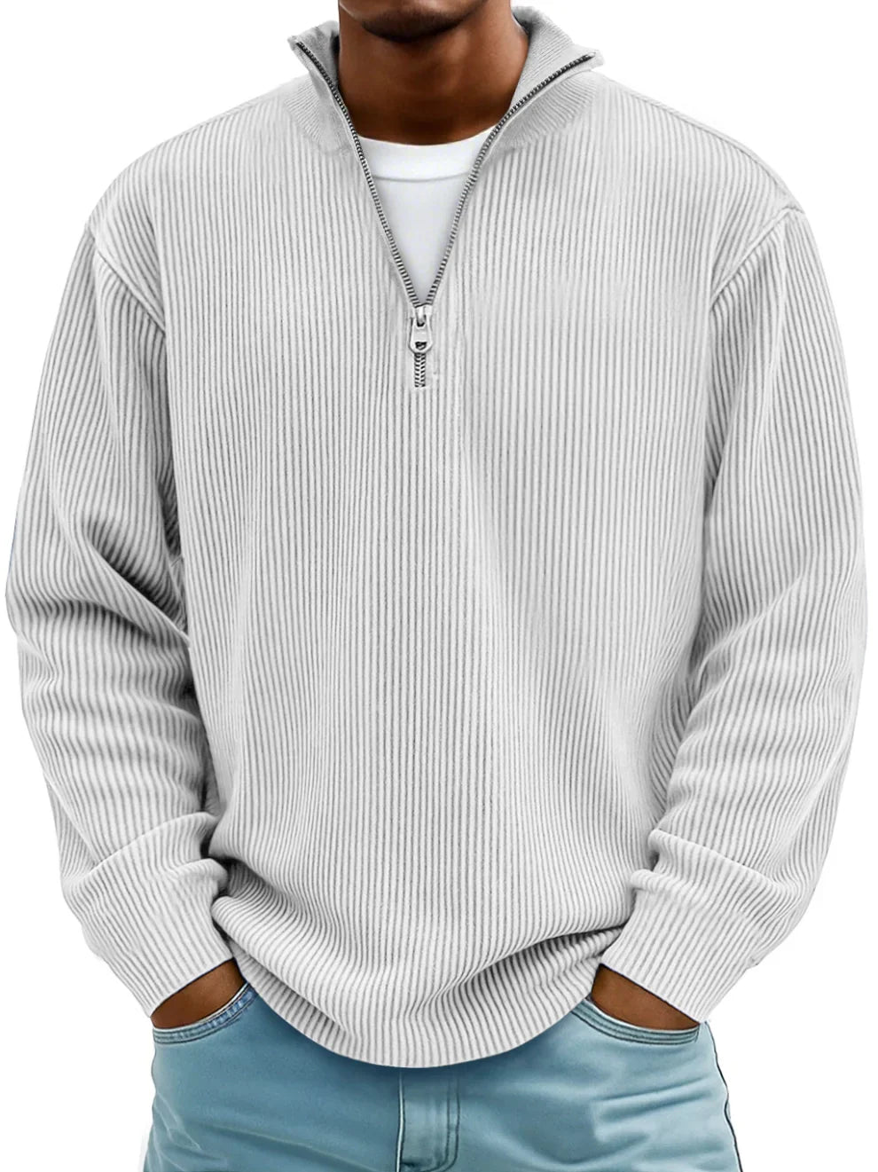 Jersey de cuello con cremallera y canalé