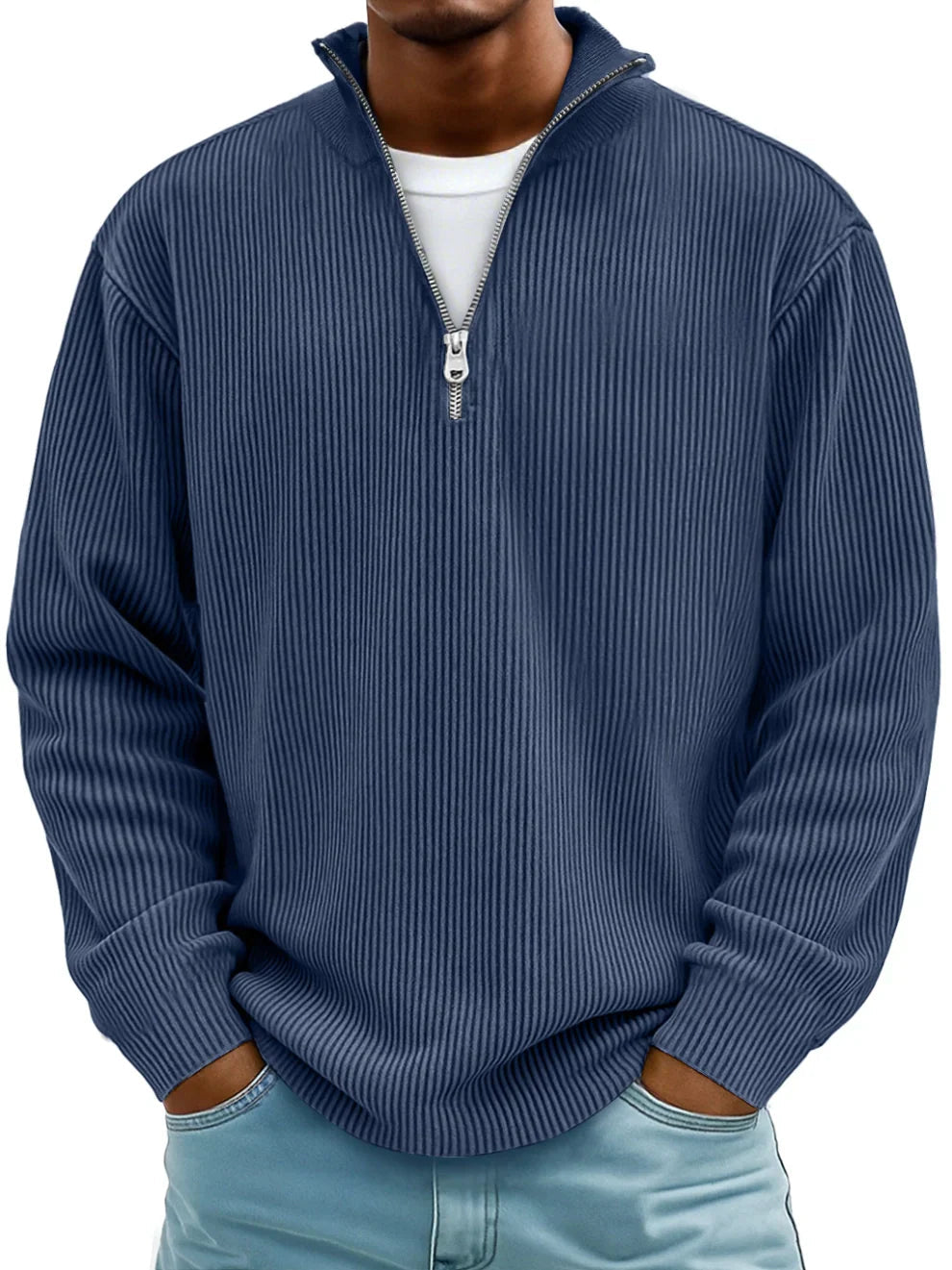 Jersey de cuello con cremallera y canalé