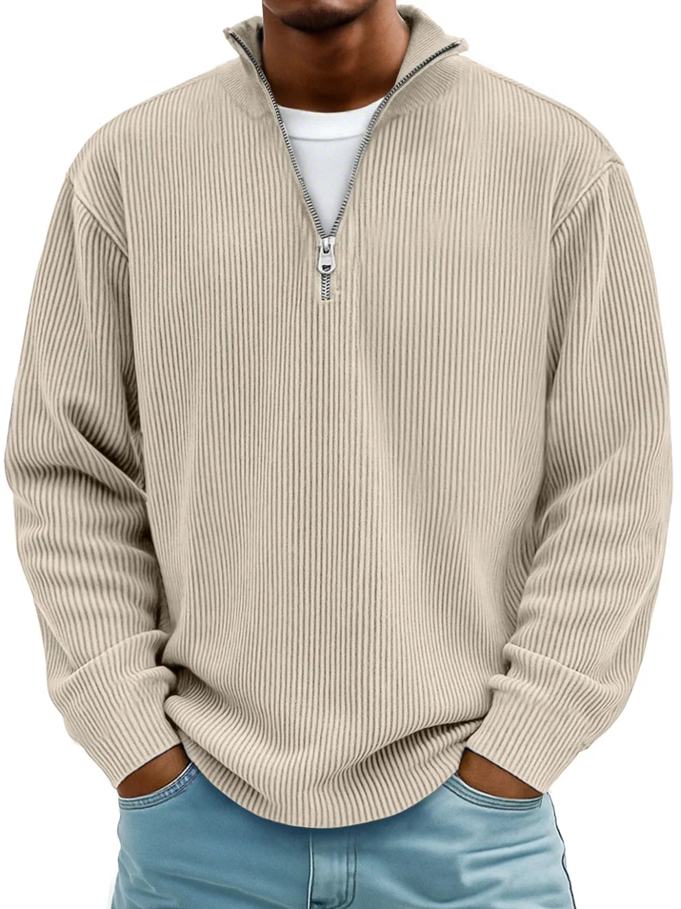 Jersey de cuello con cremallera y canalé