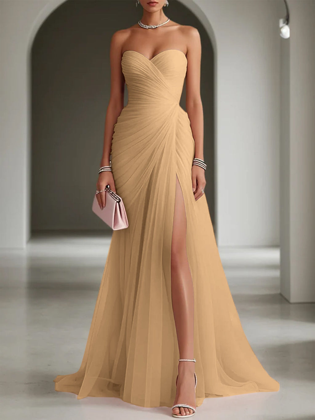 Ariadna | Long Party Dress with Draping and Side Slit