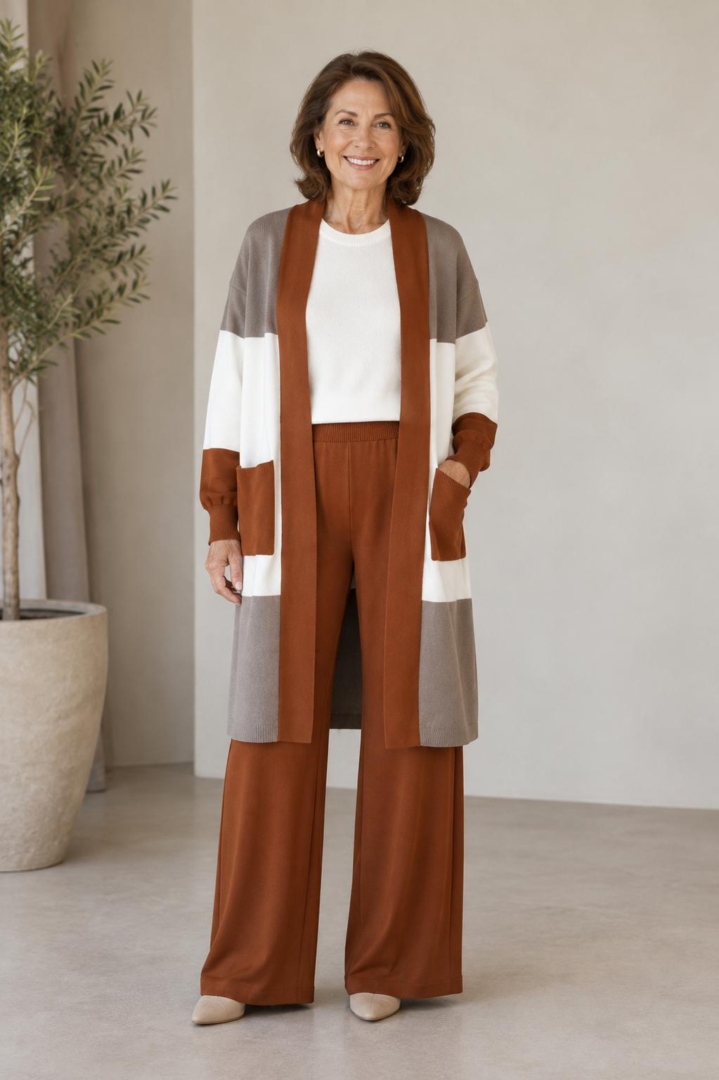 3-piece knit set in neutral tones