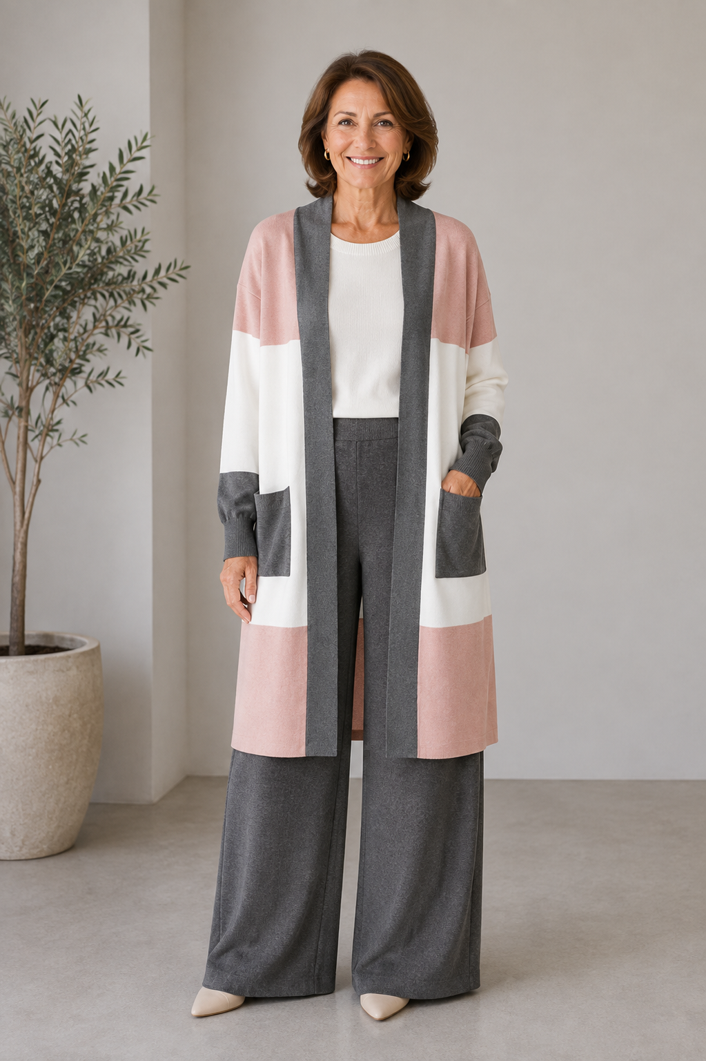 3-piece knit set in neutral tones