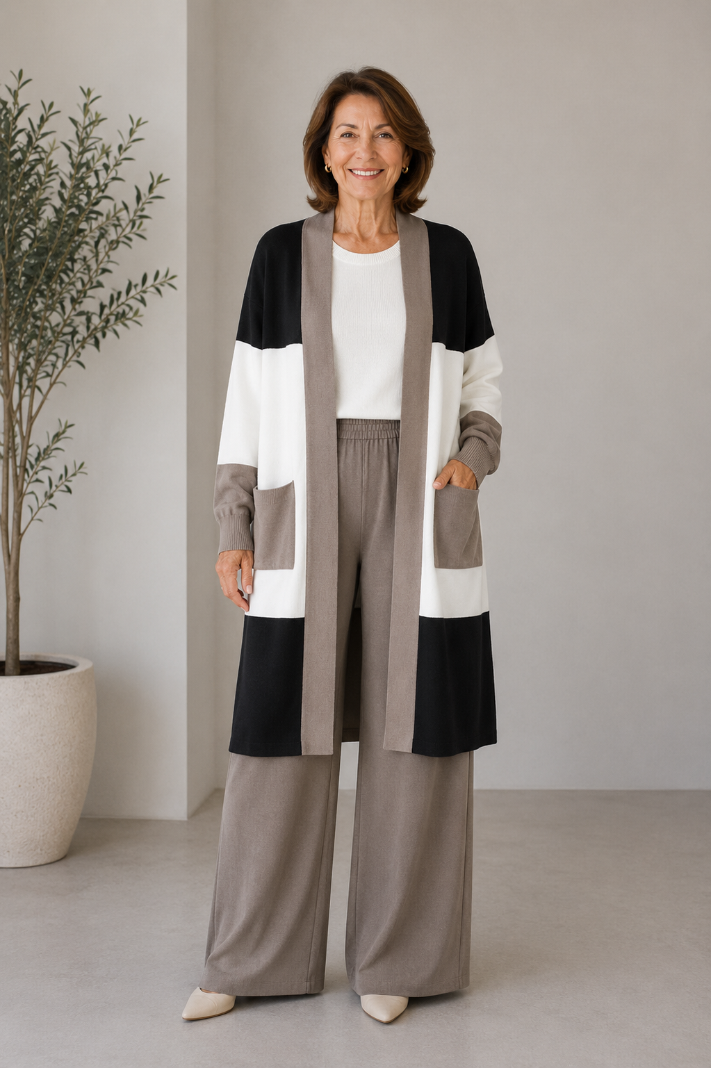 3-piece knit set in neutral tones