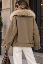 Chaqueta Oversize con Cuello de Pelo Rizado
