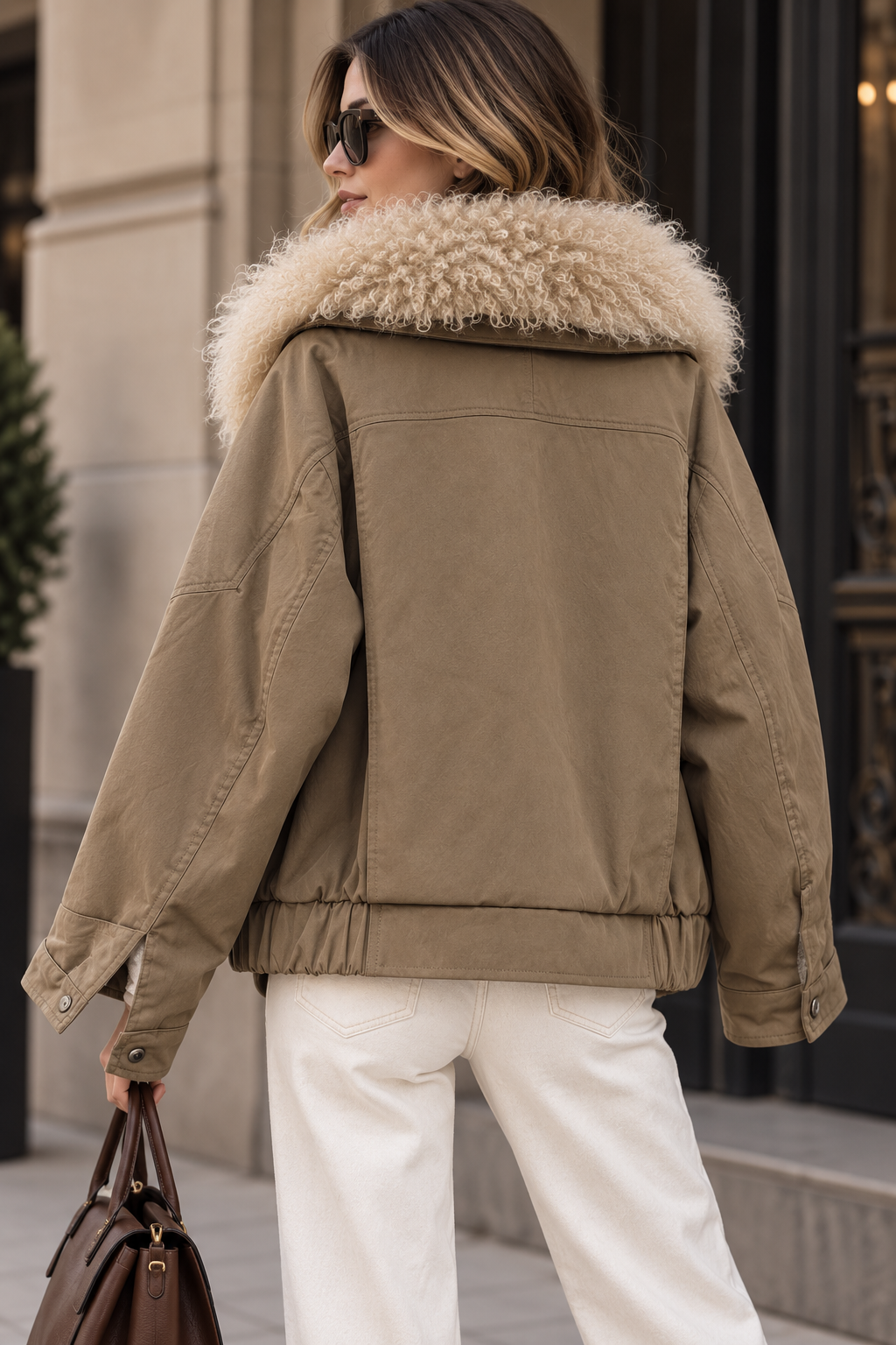 Chaqueta Oversize con Cuello de Pelo Rizado