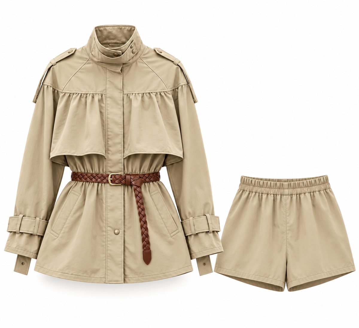 Conjunto Safari Denin y Algodón con Cinturón Trenzado