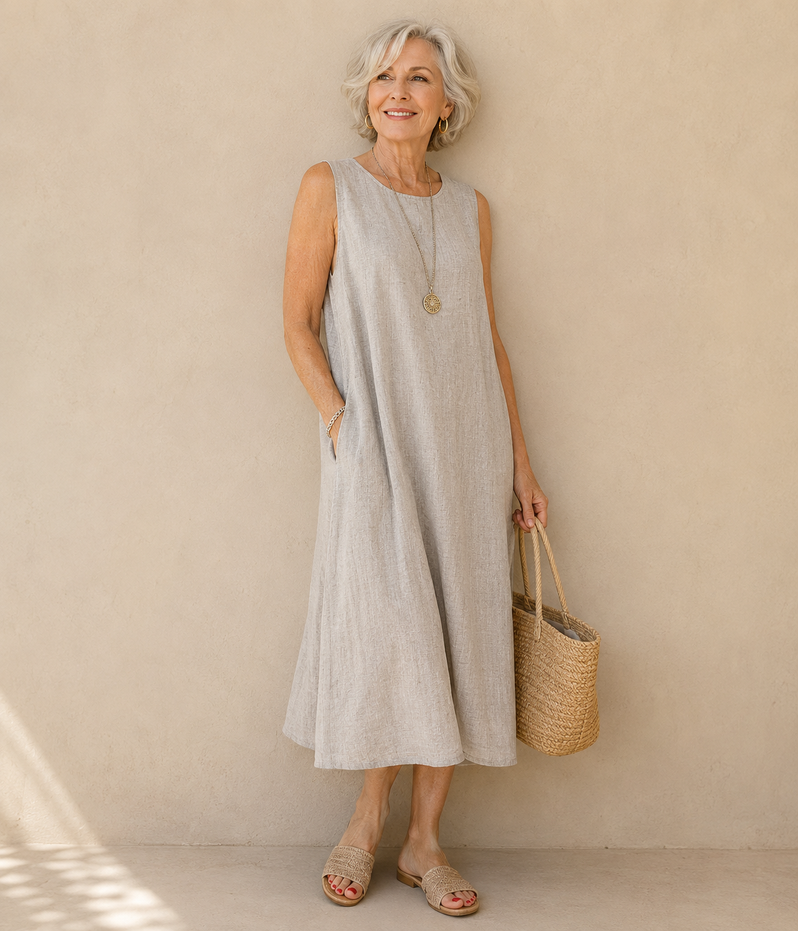 Vestido Midi Lino Natural Aiko