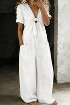 Pearl denim jumpsuit with V-neck