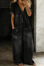 Pearl denim jumpsuit with V-neck