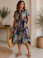 Printed Linen and Cotton Shirt Dress