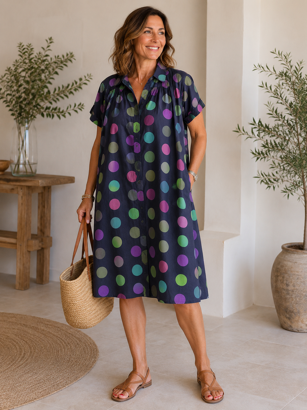 Printed Linen and Cotton Shirt Dress