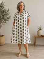 Vestido Camisero Estampado de Lino y Algodón