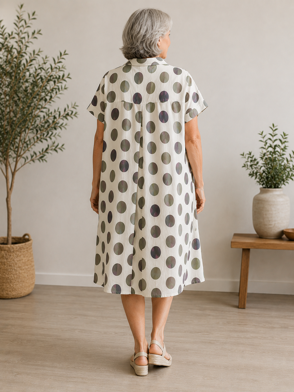 Vestido Camisero Estampado de Lino y Algodón