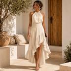 Vestido Bajo Asimétrico Coral