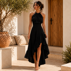 Vestido Bajo Asimétrico Coral