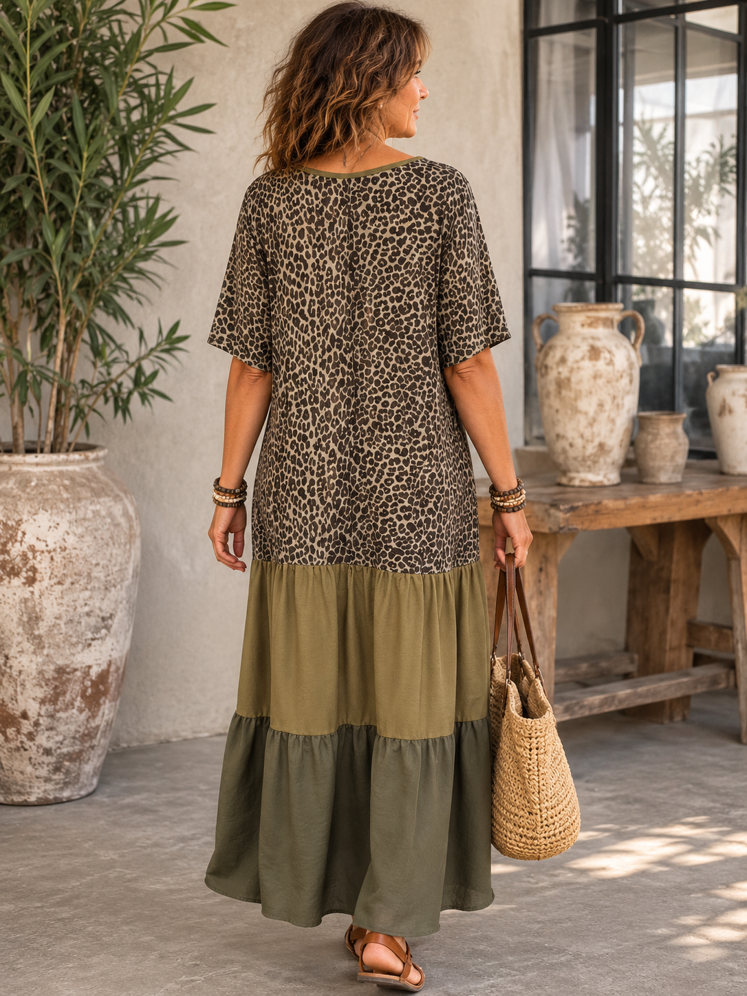 Bohemian leopard print midi dress