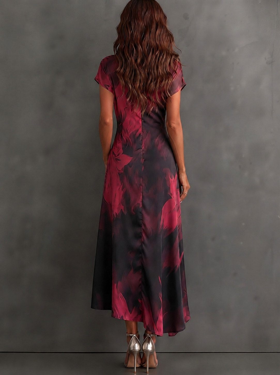 Vestido largo cruzado con estampado abstracto